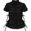 Blusa negra fruncida con lazos laterales