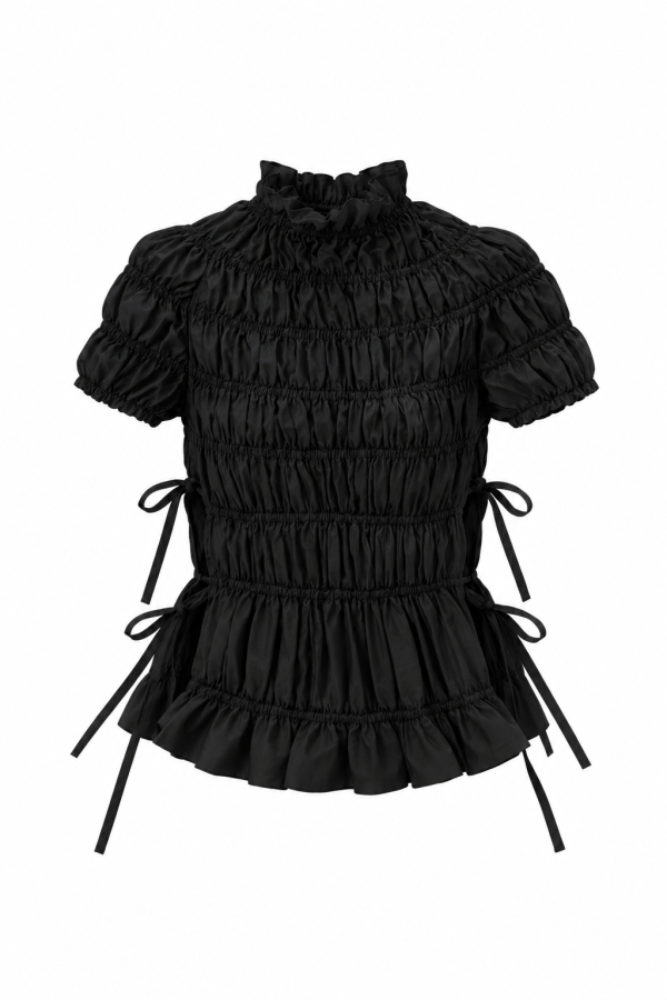 Blusa negra fruncida con lazos laterales